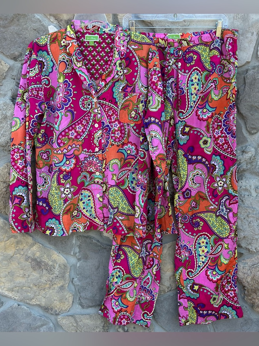 Vera Bradley Pajama Set Size L Colorful Paisley Cotton Preppy Loungewear Boho